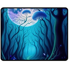 Forrest Jungle Blue Artwork Two Sides Fleece Blanket (medium) by Jancukart