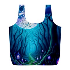 Forrest Jungle Blue Artwork Full Print Recycle Bag (l) by Jancukart