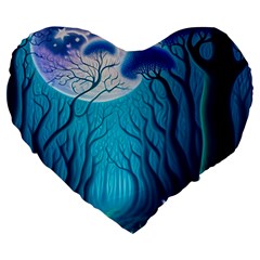 Forrest Jungle Blue Artwork Large 19  Premium Flano Heart Shape Cushions