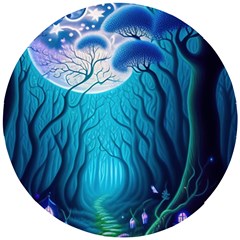 Forrest Jungle Blue Artwork Wooden Puzzle Round by Jancukart