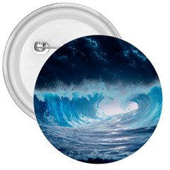 Thunderstorm Storm Tsunami Waves Ocean Sea 3  Buttons by Jancukart