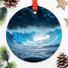 Thunderstorm Storm Tsunami Waves Ocean Sea Ornament (round) by Jancukart