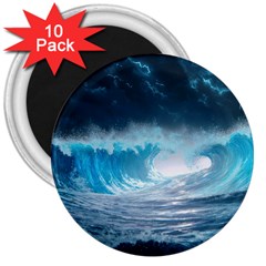 Thunderstorm Storm Tsunami Waves Ocean Sea 3  Magnets (10 Pack)  by Jancukart