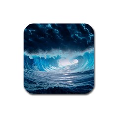 Thunderstorm Storm Tsunami Waves Ocean Sea Rubber Square Coaster (4 Pack)