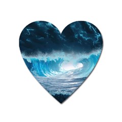 Thunderstorm Storm Tsunami Waves Ocean Sea Heart Magnet by Jancukart