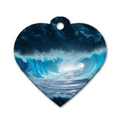 Thunderstorm Storm Tsunami Waves Ocean Sea Dog Tag Heart (one Side) by Jancukart