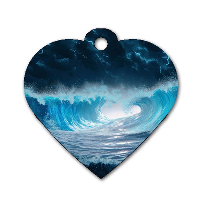 Thunderstorm Storm Tsunami Waves Ocean Sea Dog Tag Heart (One Side)