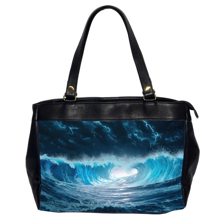 Thunderstorm Storm Tsunami Waves Ocean Sea Oversize Office Handbag (2 Sides)