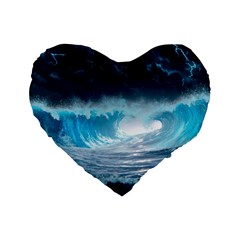 Thunderstorm Storm Tsunami Waves Ocean Sea Standard 16  Premium Heart Shape Cushions