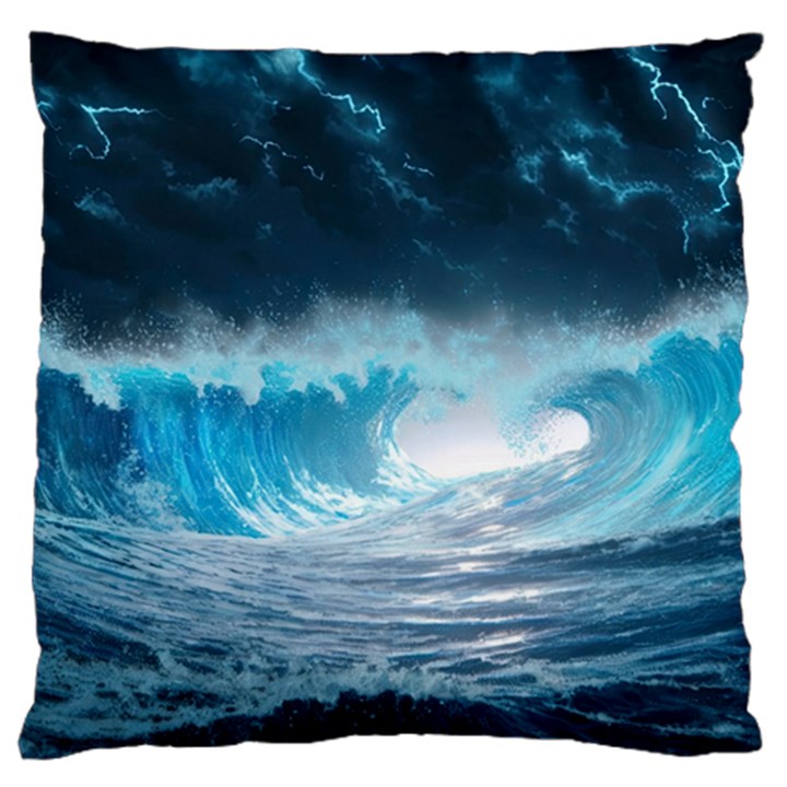 Thunderstorm Storm Tsunami Waves Ocean Sea Standard Premium Plush Fleece Cushion Case (Two Sides)