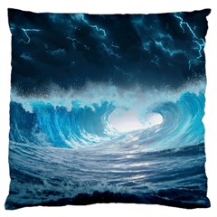 Thunderstorm Storm Tsunami Waves Ocean Sea Large Premium Plush Fleece Cushion Case (one Side) by Jancukart