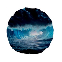 Thunderstorm Storm Tsunami Waves Ocean Sea Standard 15  Premium Flano Round Cushions by Jancukart