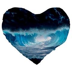 Thunderstorm Storm Tsunami Waves Ocean Sea Large 19  Premium Flano Heart Shape Cushions by Jancukart