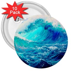 Tsunami Waves Ocean Sea Nautical Nature Water Nature 3  Buttons (10 Pack)  by Jancukart