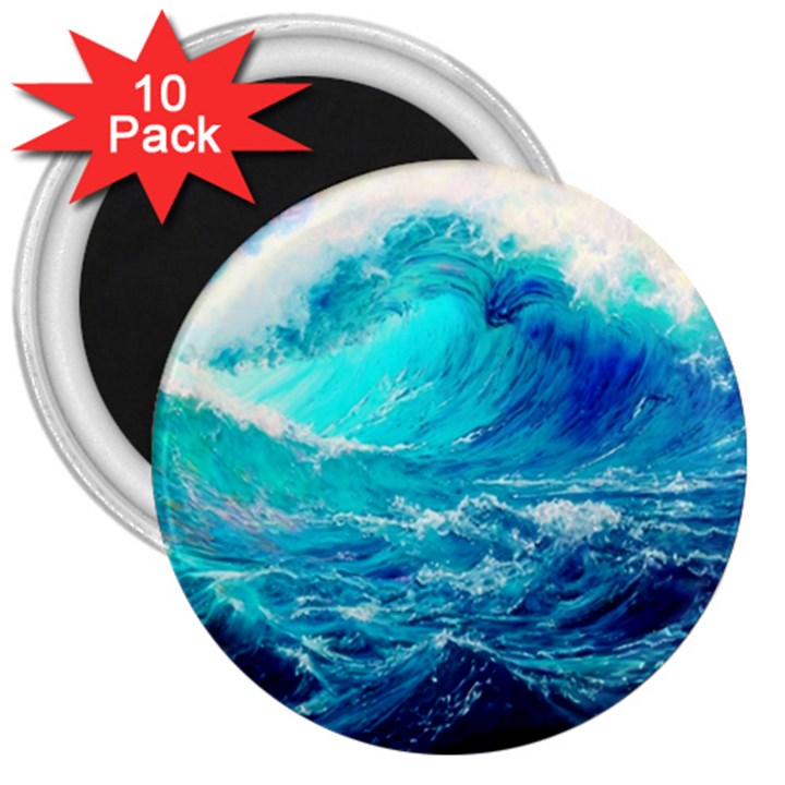 Tsunami Waves Ocean Sea Nautical Nature Water Nature 3  Magnets (10 pack) 