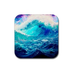 Tsunami Waves Ocean Sea Nautical Nature Water Nature Rubber Coaster (square) by Jancukart