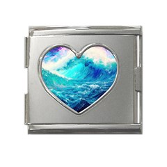 Tsunami Waves Ocean Sea Nautical Nature Water Nature Mega Link Heart Italian Charm (18mm) by Jancukart