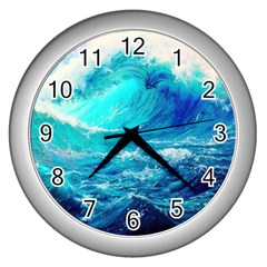 Tsunami Waves Ocean Sea Nautical Nature Water Nature Wall Clock (silver) by Jancukart