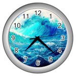 Tsunami Waves Ocean Sea Nautical Nature Water Nature Wall Clock (Silver) Front