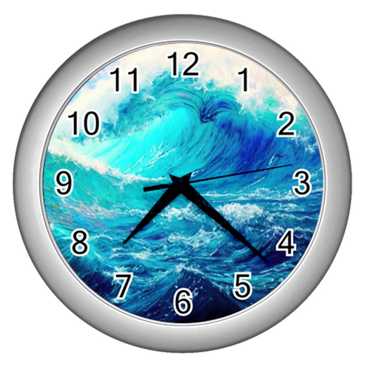 Tsunami Waves Ocean Sea Nautical Nature Water Nature Wall Clock (Silver)