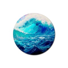 Tsunami Waves Ocean Sea Nautical Nature Water Nature Rubber Coaster (round) by Jancukart