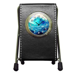 Tsunami Waves Ocean Sea Nautical Nature Water Nature Pen Holder Desk Clock