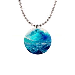 Tsunami Waves Ocean Sea Nautical Nature Water Nature 1  Button Necklace by Jancukart