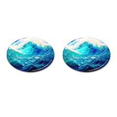 Tsunami Waves Ocean Sea Nautical Nature Water Nature Cufflinks (oval) by Jancukart