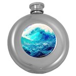 Tsunami Waves Ocean Sea Nautical Nature Water Nature Round Hip Flask (5 oz) Front