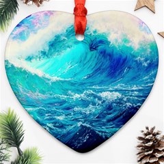 Tsunami Waves Ocean Sea Nautical Nature Water Nature Heart Ornament (two Sides) by Jancukart