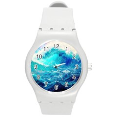 Tsunami Waves Ocean Sea Nautical Nature Water Nature Round Plastic Sport Watch (m) by Jancukart