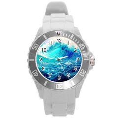 Tsunami Waves Ocean Sea Nautical Nature Water Nature Round Plastic Sport Watch (l)