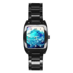 Tsunami Waves Ocean Sea Nautical Nature Water Nature Stainless Steel Barrel Watch