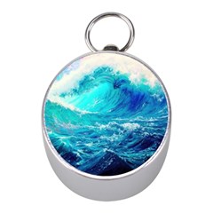 Tsunami Waves Ocean Sea Nautical Nature Water Nature Mini Silver Compasses by Jancukart