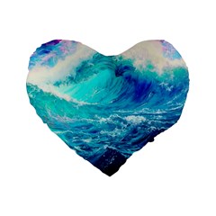 Tsunami Waves Ocean Sea Nautical Nature Water Nature Standard 16  Premium Flano Heart Shape Cushions