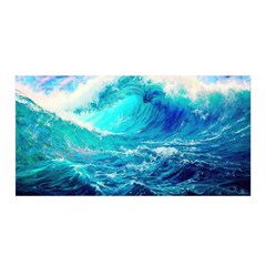 Tsunami Waves Ocean Sea Nautical Nature Water Nature Satin Wrap 35  X 70  by Jancukart