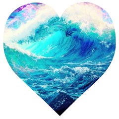 Tsunami Waves Ocean Sea Nautical Nature Water Nature Wooden Puzzle Heart by Jancukart