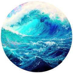 Tsunami Waves Ocean Sea Nautical Nature Water Nature Wooden Puzzle Round