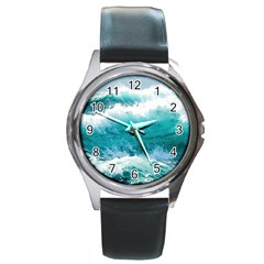 Waves Ocean Sea Tsunami Nautical 4 Round Metal Watch by Jancukart