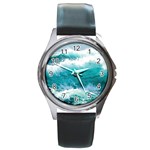 Waves Ocean Sea Tsunami Nautical 4 Round Metal Watch Front