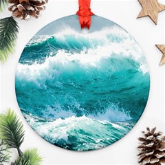 Waves Ocean Sea Tsunami Nautical 4 Round Ornament (two Sides)