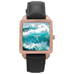 Waves Ocean Sea Tsunami Nautical 4 Rose Gold Leather Watch  by Jancukart