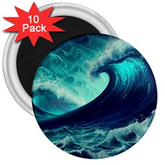 Waves Ocean Sea Tsunami Nautical 3  Magnets (10 Pack)  by Jancukart