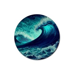 Waves Ocean Sea Tsunami Nautical Rubber Round Coaster (4 Pack) by Jancukart