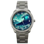 Waves Ocean Sea Tsunami Nautical Sport Metal Watch Front