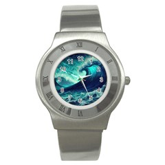 Waves Ocean Sea Tsunami Nautical Stainless Steel Watch by Jancukart