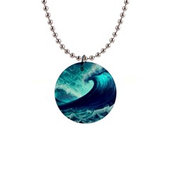 Waves Ocean Sea Tsunami Nautical 1  Button Necklace