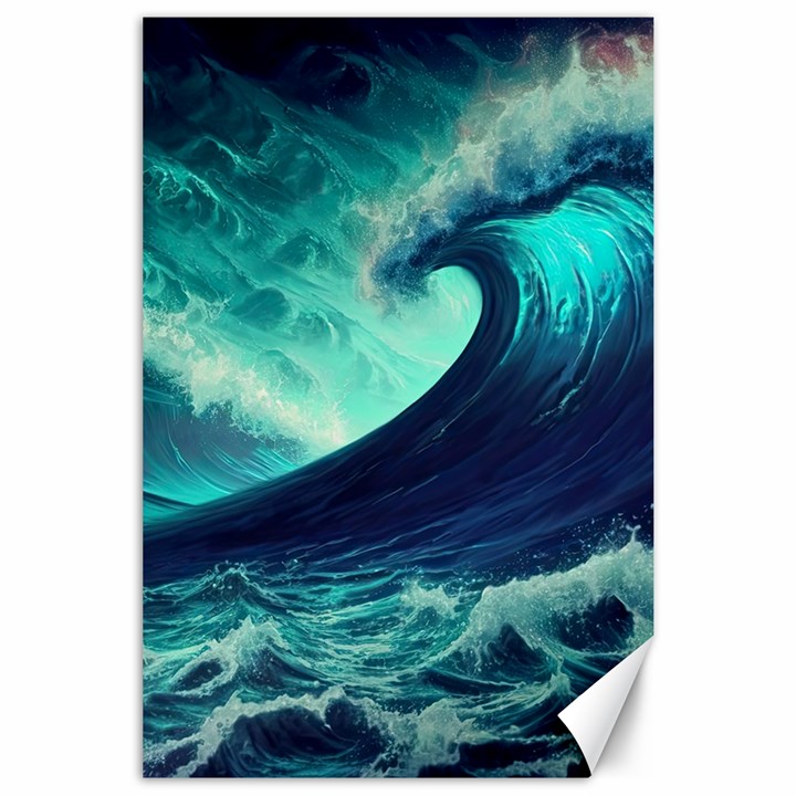 Waves Ocean Sea Tsunami Nautical Canvas 24  x 36 