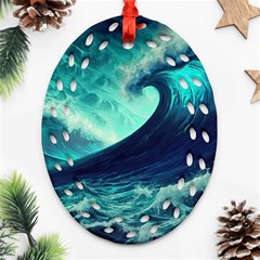 Waves Ocean Sea Tsunami Nautical Ornament (oval Filigree)