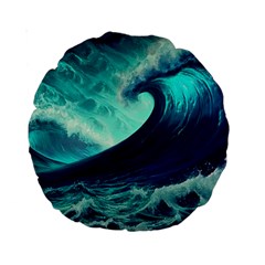 Waves Ocean Sea Tsunami Nautical Standard 15  Premium Round Cushions by Jancukart